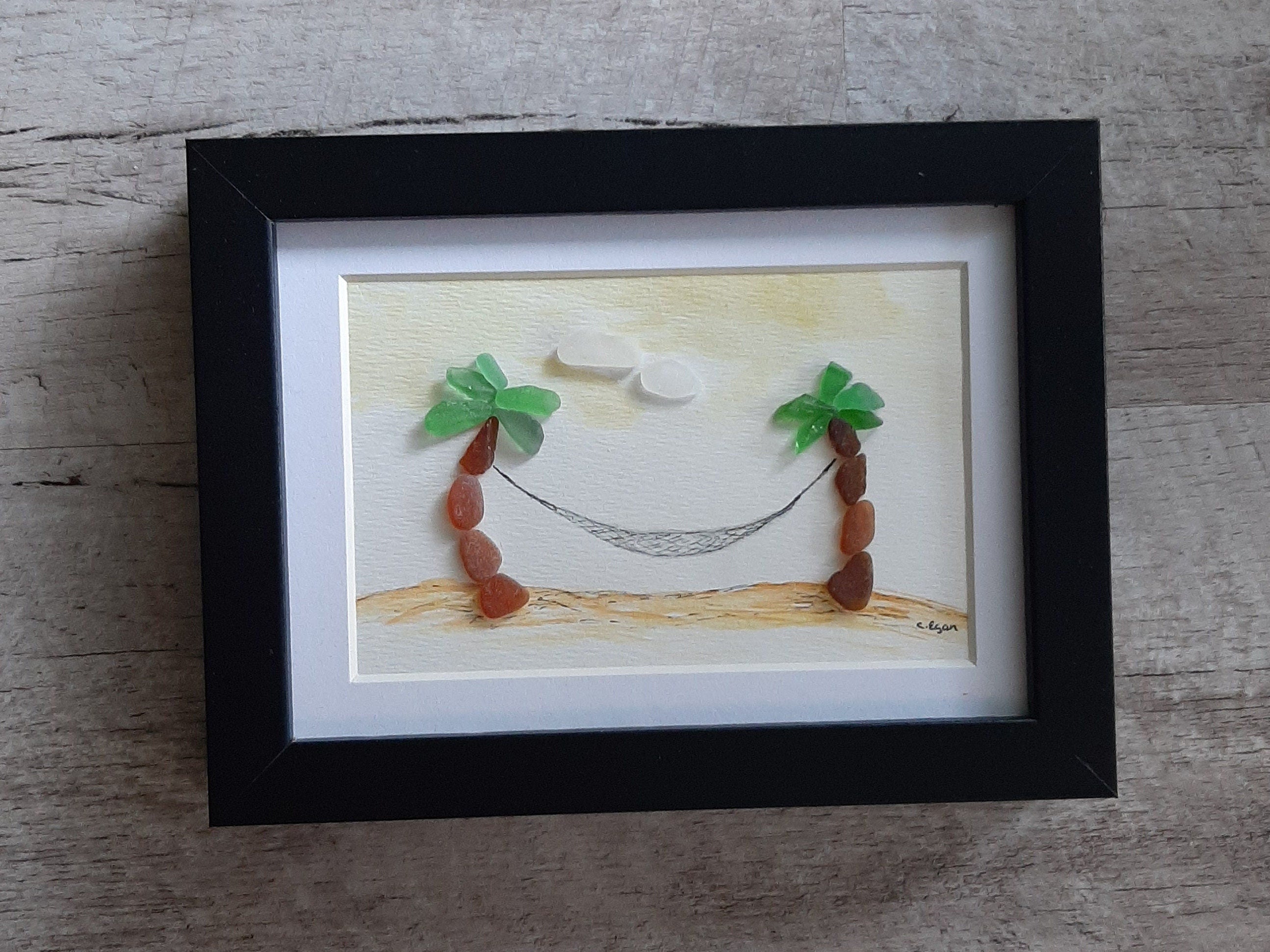 Palm Trees with Hammock Sea Glass Art