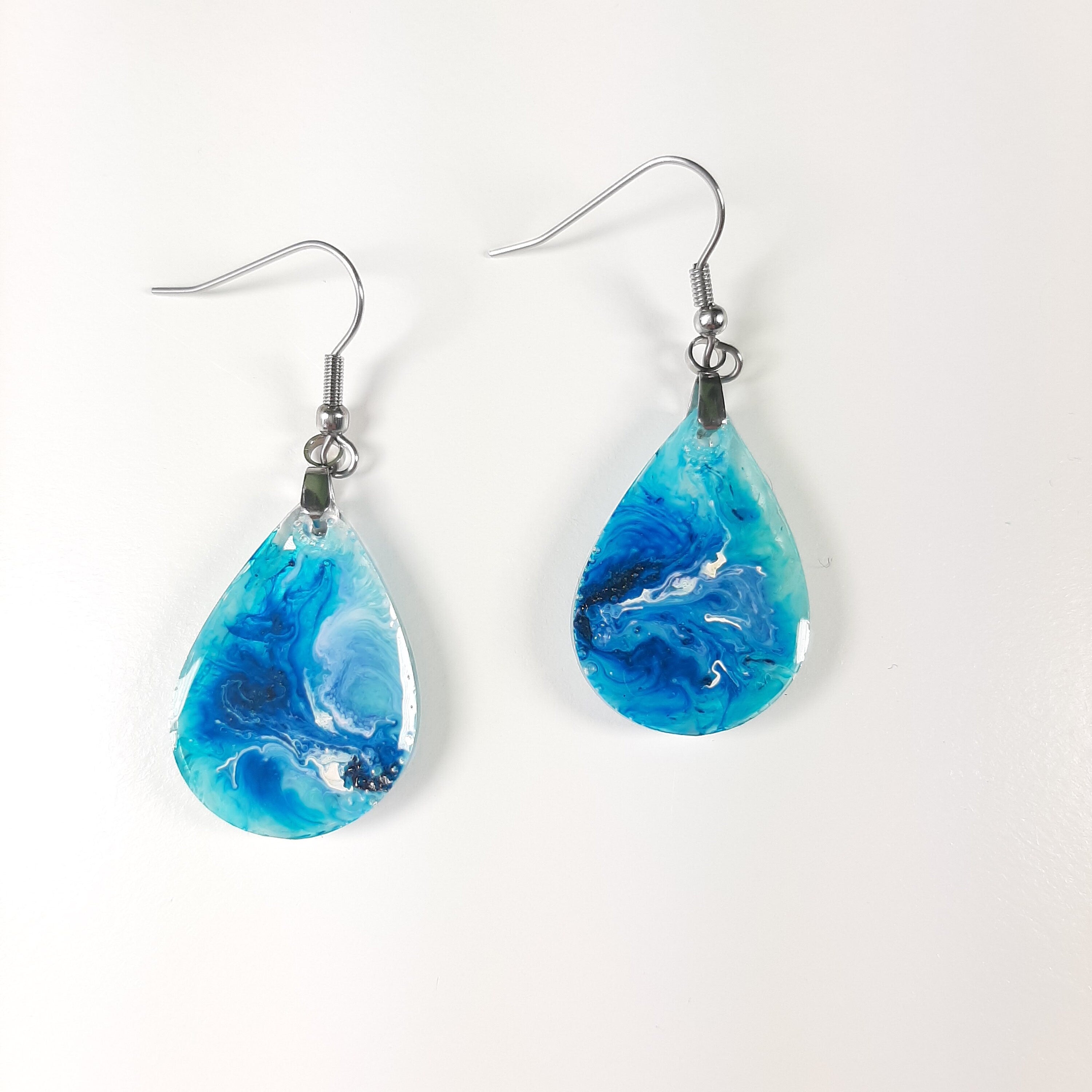 Resin and Alcohol Ink Blue and White Earrings