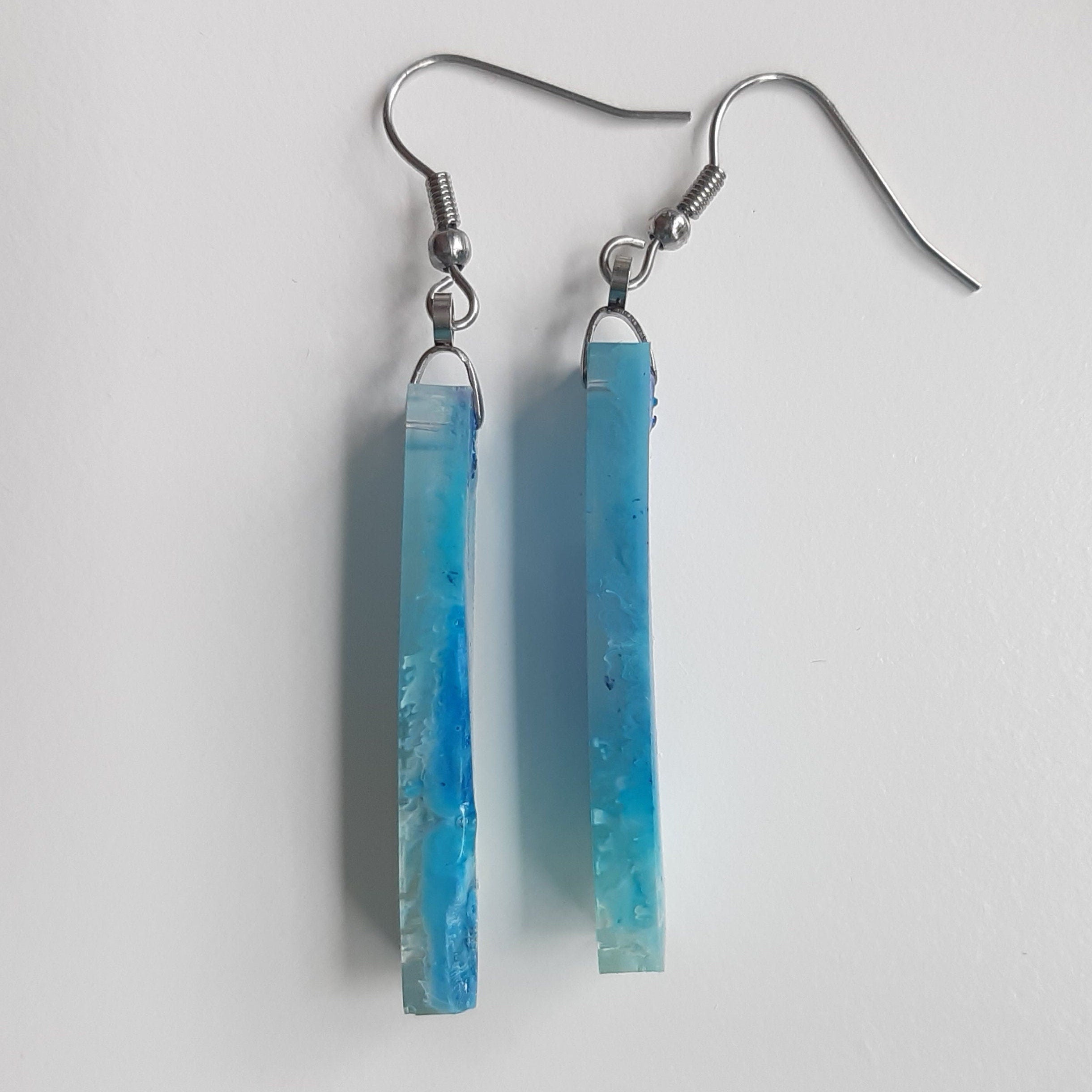 Resin and Alcohol Ink Blue and White Earrings